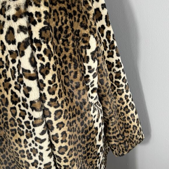 LOFT Sz 16 Plus Leopard Cheetah Print Faux Fur Coat Jacket Teddy Soft BEAUTIFUL - Picture 5 of 16